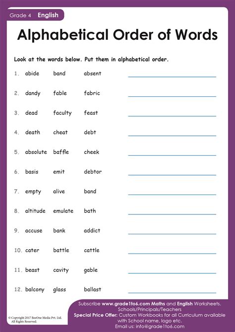 Alphabetical Order Worksheets Grade 4
