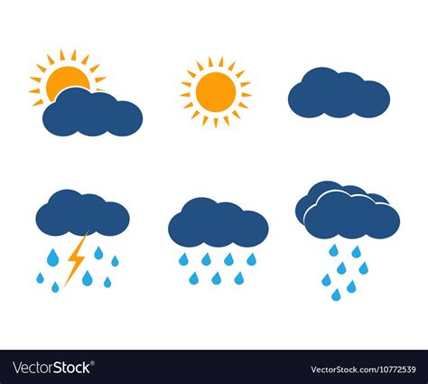 Weather Icons Set Sun Clouds Rain Royalty Free Vector Image