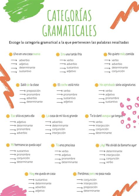 Categorías Gramaticales Lengua Castellana Worksheet