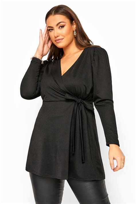 Yours London Black Wrap Peplum Blouse Yours Clothing