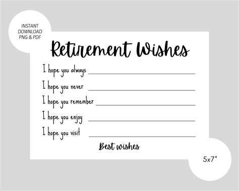 Retirement Wishes Printable Cards Instant Download Etsy