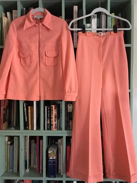 Peachy Keen S Polyester Pantsuit Etsy Pantsuit Bell Bottom