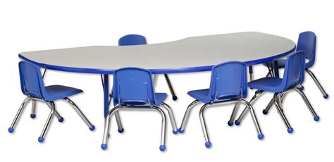 Ecr4kids 7 Piece 72 X 48 Kidney Classroom Table And 16 Chair Set