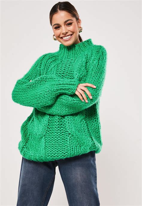premium green funnel neck knitted jumper missguided ireland