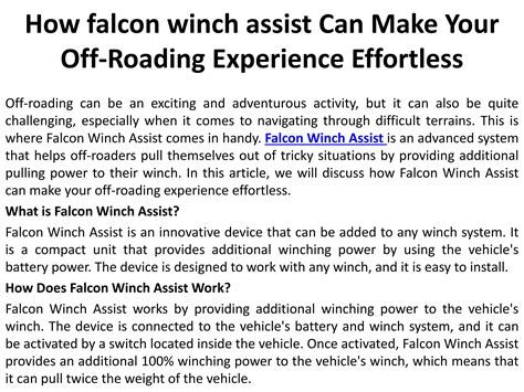 How Falcon Winch Assist Can Make Your Off Roading Experience Effortless