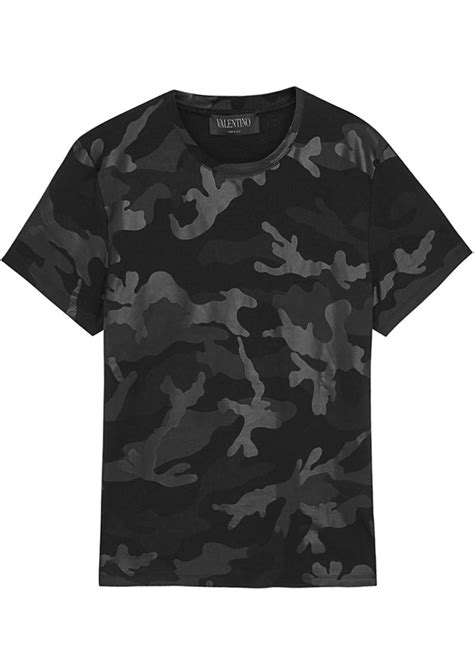 Black Camouflage Print Cotton T Shirt