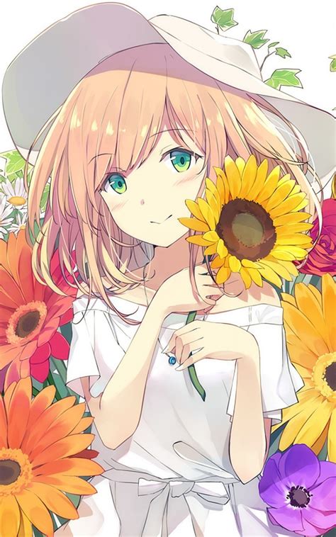 Desktop Wallpaper Cute Anime Girl Flowers Original Hd Image