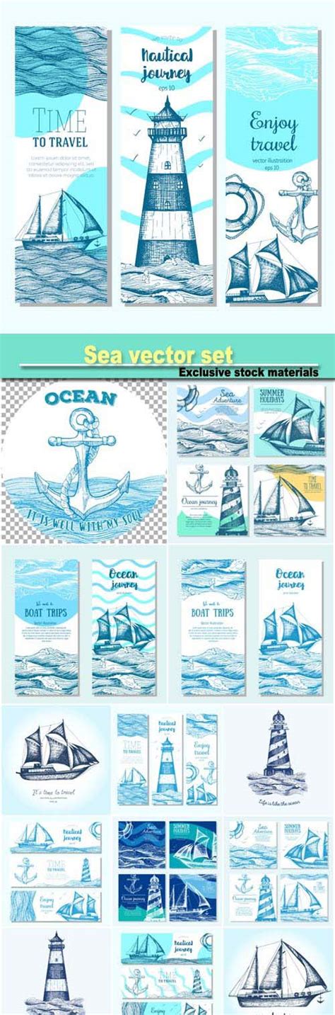 sea set nautical elements banner collection vector illustration daz3d and poses stuffs