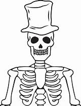 Skeleton Coloring Halloween Printable Hat Wearing sketch template