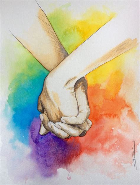 Lgbt Hand In Hand Love All Rainbow Flag Pride Painting By