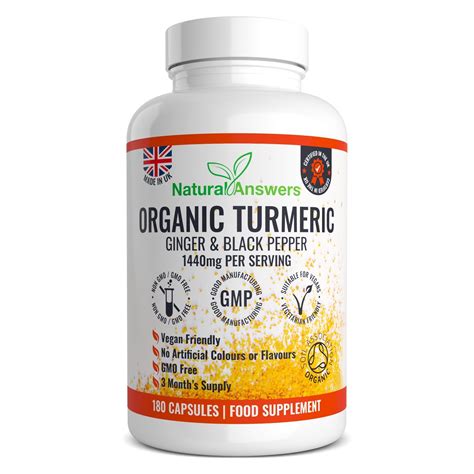 Organic Turmeric Ginger Black Pepper 180 Capsules Natural Answers
