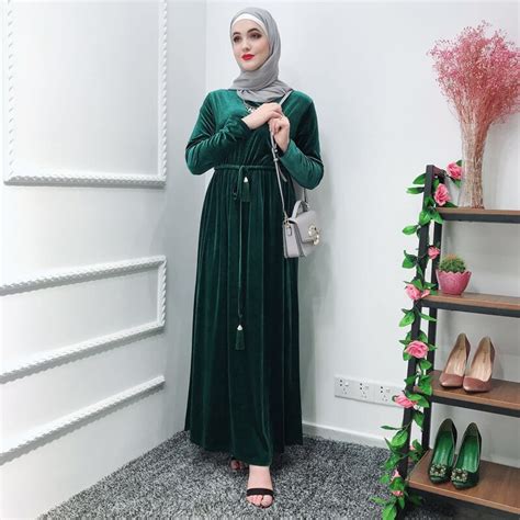 Velvet Abaya Femme Kaftan Robe Dubai Muslim Hijab Dress Elegant Turkey