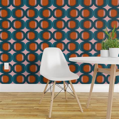 Removable Water Activated Wallpaper Mid Century Modern Retro Geometric