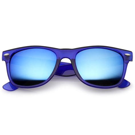 Retro Translucent Square Colored Mirror Lens Horn Rimmed Sunglasses 55