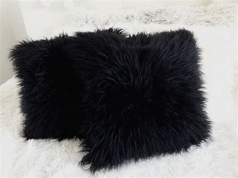 Faux Fur Pillow Black Faux Fur Pillow Cover Mongolian Fur Pillow