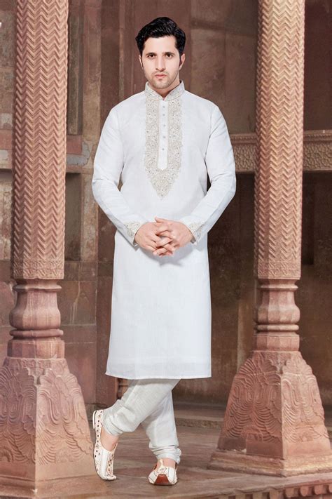 Buy Off White Linen Kurta Pajama Nmk 2922 Online