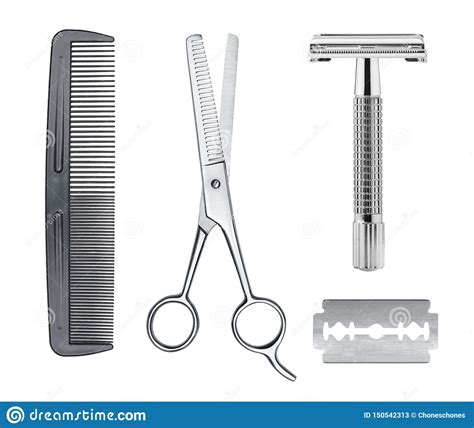Comb Razor And Scissors Isolated On White Background Stock Image