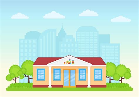Premium Vector Kindergarten Facade Illustration Preschool Building