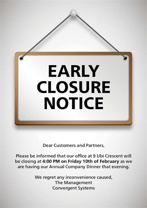 Early Closure Notice Sg