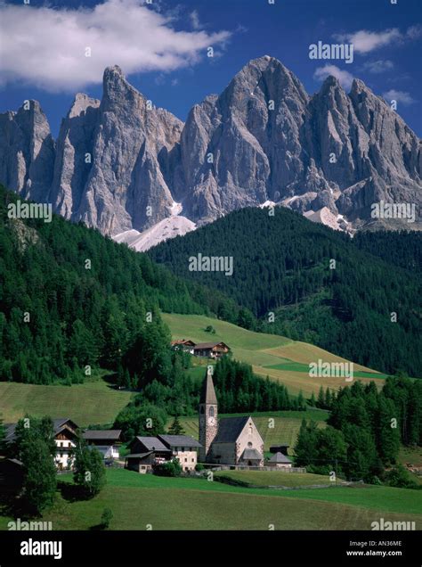 Dolomites Mountains Dolomiti And St Magalena Church Villnoss Val Di