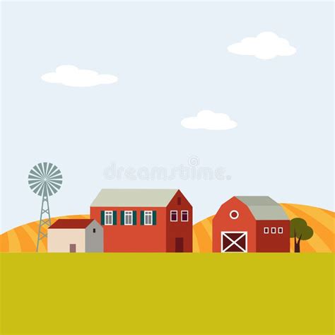 Farm Landscape Flat Design Illustration Stock Vector Illustration
