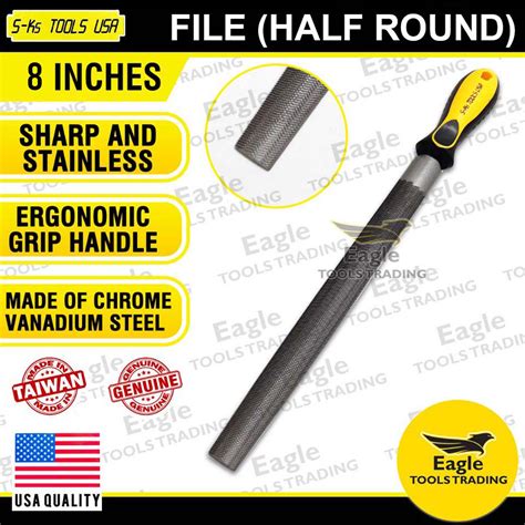 S Ks Tools Usa 8 Inch Half Round File With Rubber Grip Handle Half