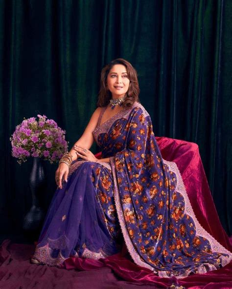 Madhuri Dixit Is Grace Personified In A Purple Half And Half Saree