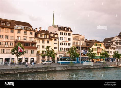 Zurich Switzerland Downtown Buildings On The Limmat River Waterfront