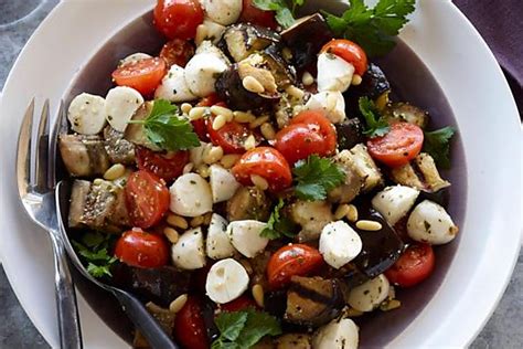 Mediterranean Grilled Eggplant And Tomato Salad Recipe With Parsley