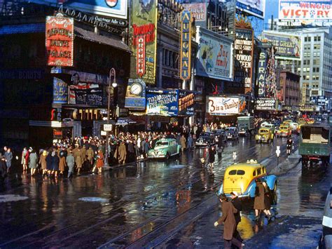 Color Image Of A New York Street 1940s Times Square New York