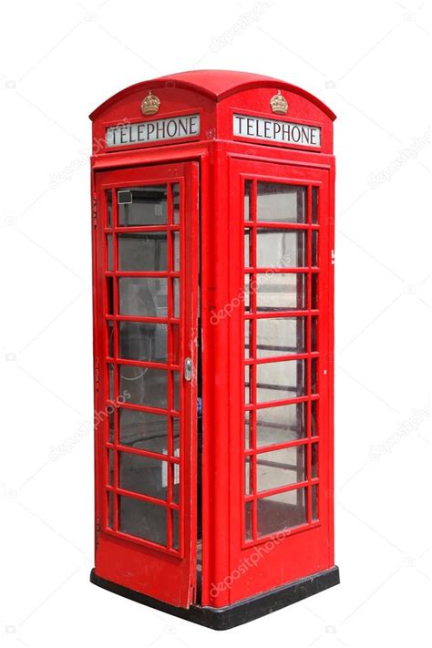 Classic British Red Phone Booth In London Uk Isolated On White Stock