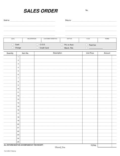 Printable Blank Order Form