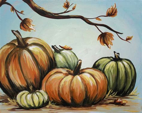 Pumpkins And Trees On Canvas Three Hour Paintings Autumn Painting