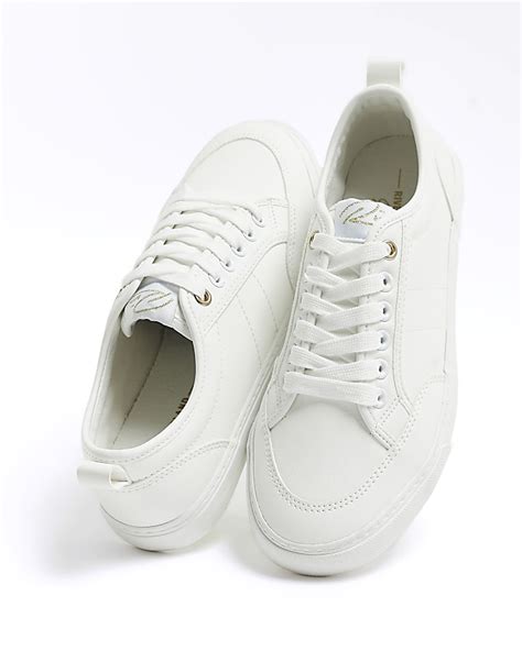 White Faux Leather Lace Up Trainers River Island