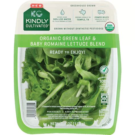 H E B Kindly Cultivated Fresh Organic Green Leaf And Baby Romaine Lettuce