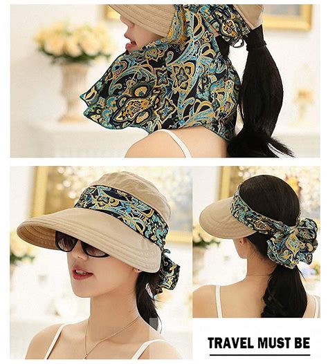 Womens Upf50 Sun Visor Detachable Flap Hat Foldable Wide Brimmed Uv