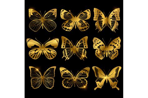 Shiny Golden Butterflies With Light Effect By Microvector Thehungryjpeg