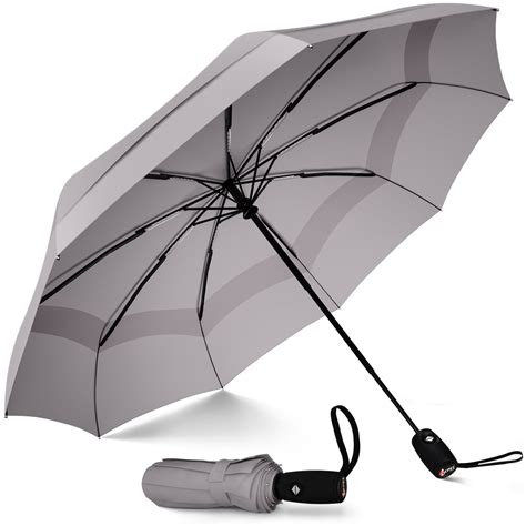 Windproof Travel Umbrella Compact Automatic Grey Repel Umbrella