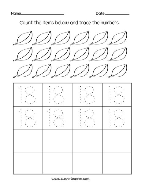 Number 18 Writing Counting And Identification Printable Worksheets For