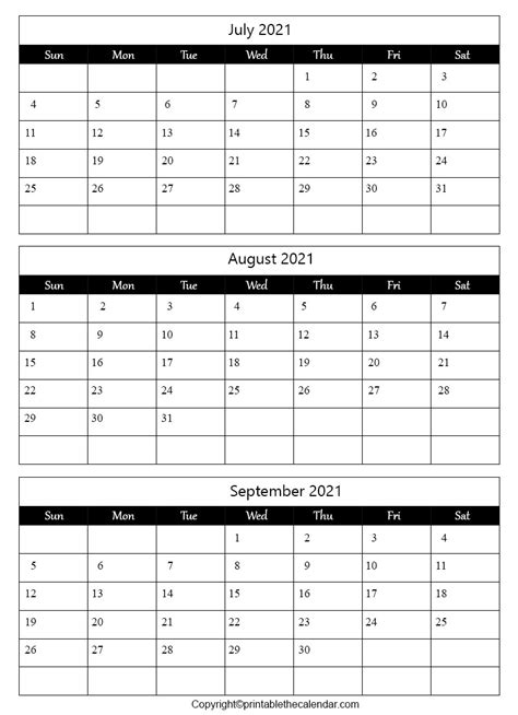 July August September Calendar 2021 Printable The Calendar