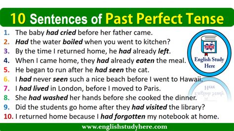 10 Sentences Of Past Perfect Tense 10 Sentences Past Perfect Tense