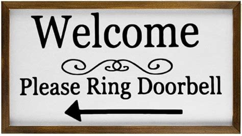 Welcome Please Ring Doorbell Arrow Wood Framed Sign Wall Art Decor