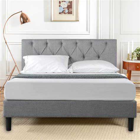 Zinus Classic Upholstered Diamond Tufted Headboard Fabric Bed Frame