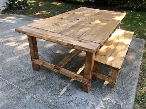 Rustic 7ft Farmhouse Table With Breadboard Ends And Bench Etsy