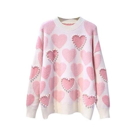 Pink Hearts Sweater Knitting Women Sweater Heart Sweater Knitted