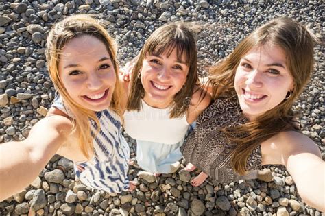 Above Funny Selfie Picture Of Group Of Females Friends Having Fun