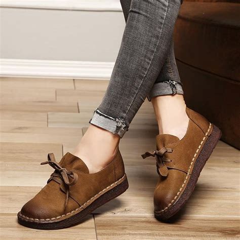 Women S Casual Shoes Brown Loafers Lace Up Flats Mn Casual Shoes
