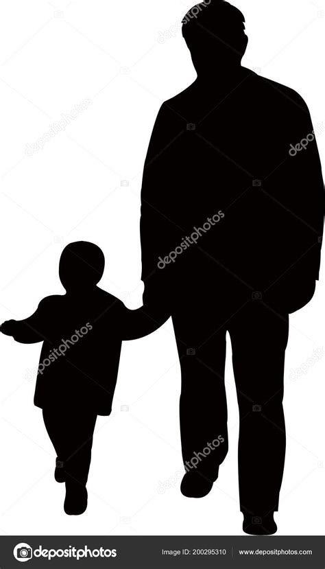 Padre Hijo Caminando Silueta Vector — Vector De Stock © Dr