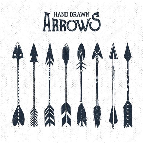 Hand Drawn Tribal Icons Set With Textured Arrows Vector Illustrations