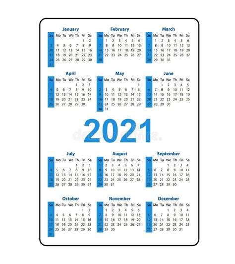 Calendario Vertical De Bolsillo 2021 Año La Semana Comienza El Domingo